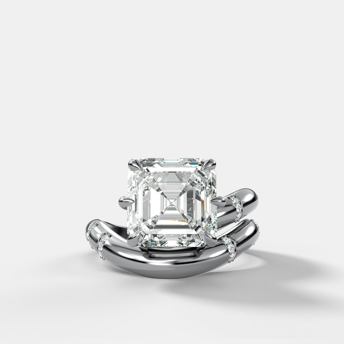 Asscher Cut Diamond Contoured Pavé Wrap Engagement Ring