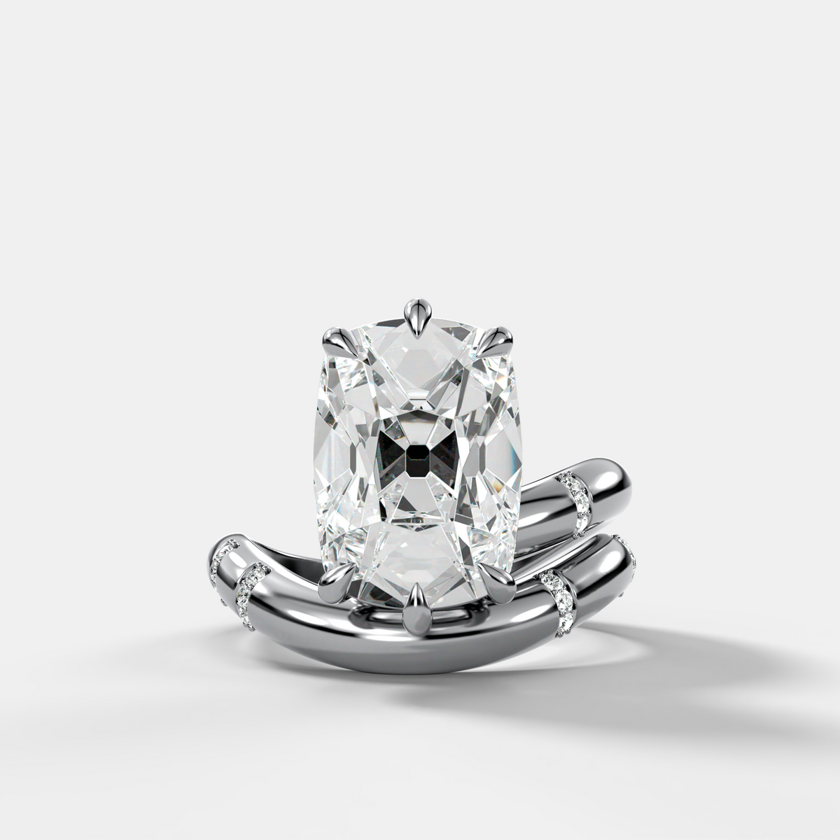 Elongated Old Mine Cut Diamond Contoured Pavé Wrap Engagement Ring