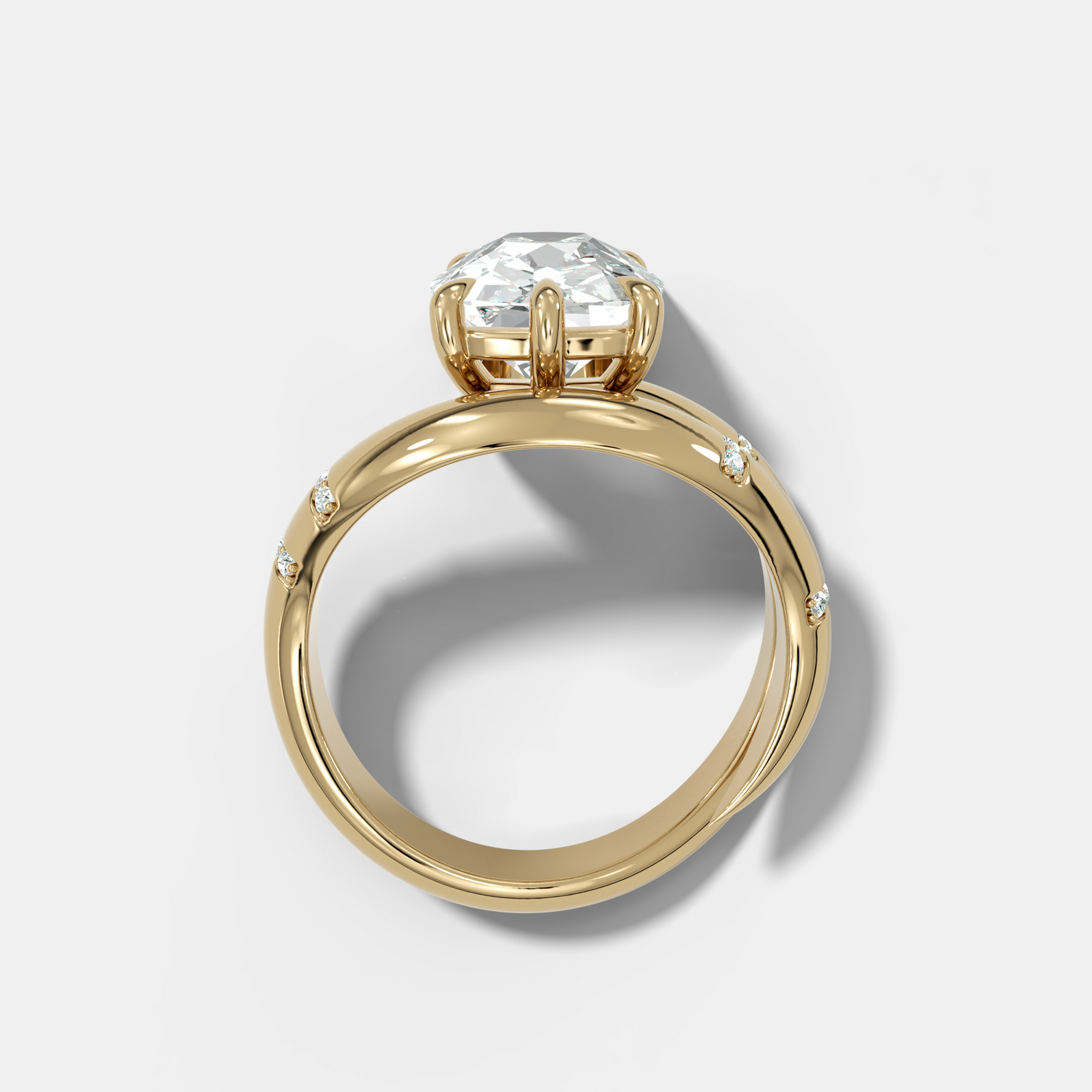 Elongated Old Mine Cut Diamond Contoured Pavé Wrap Engagement Ring