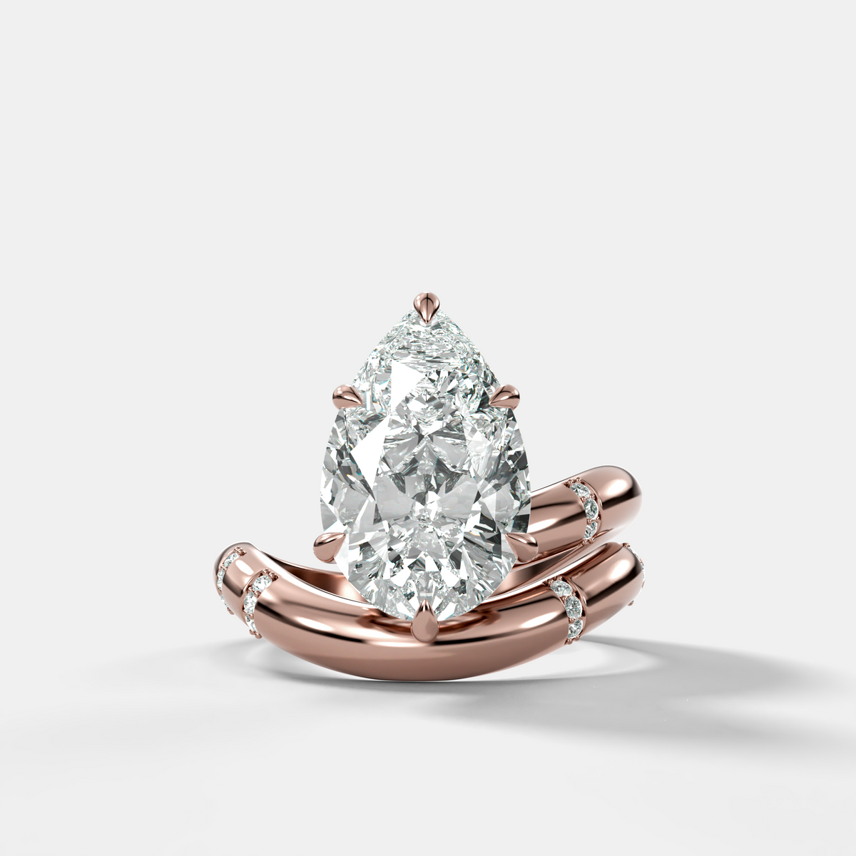 Pear Cut Diamond Contoured Pavé Wrap Engagement Ring