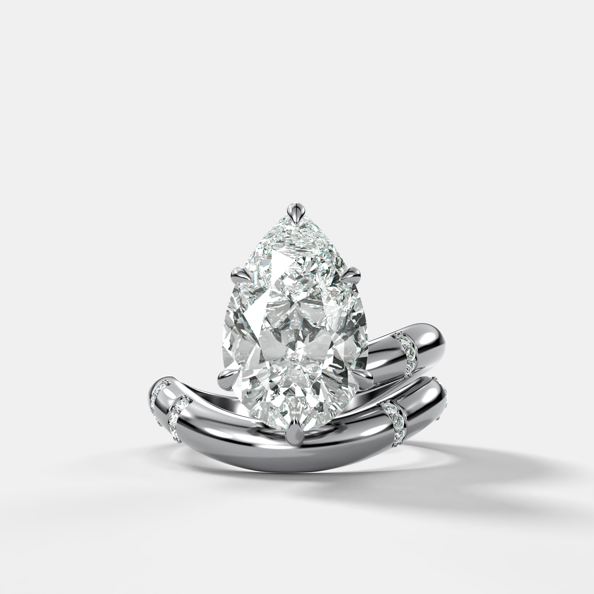 Pear Cut Diamond Contoured Pavé Wrap Engagement Ring