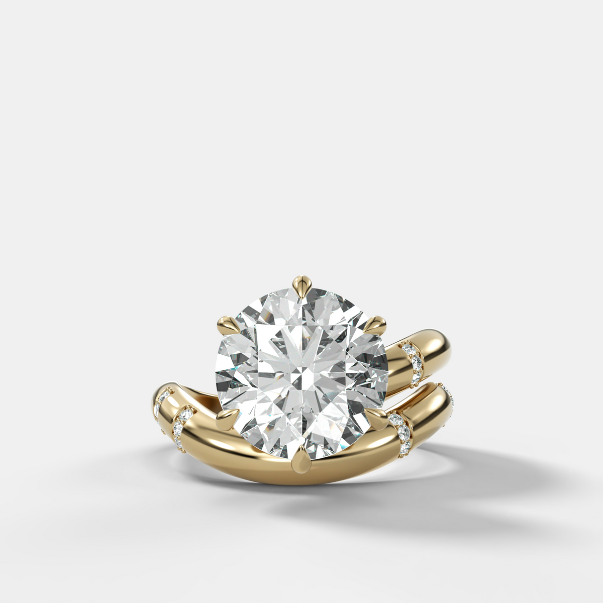 Round Cut Diamond Contoured Pavé Wrap Engagement Ring