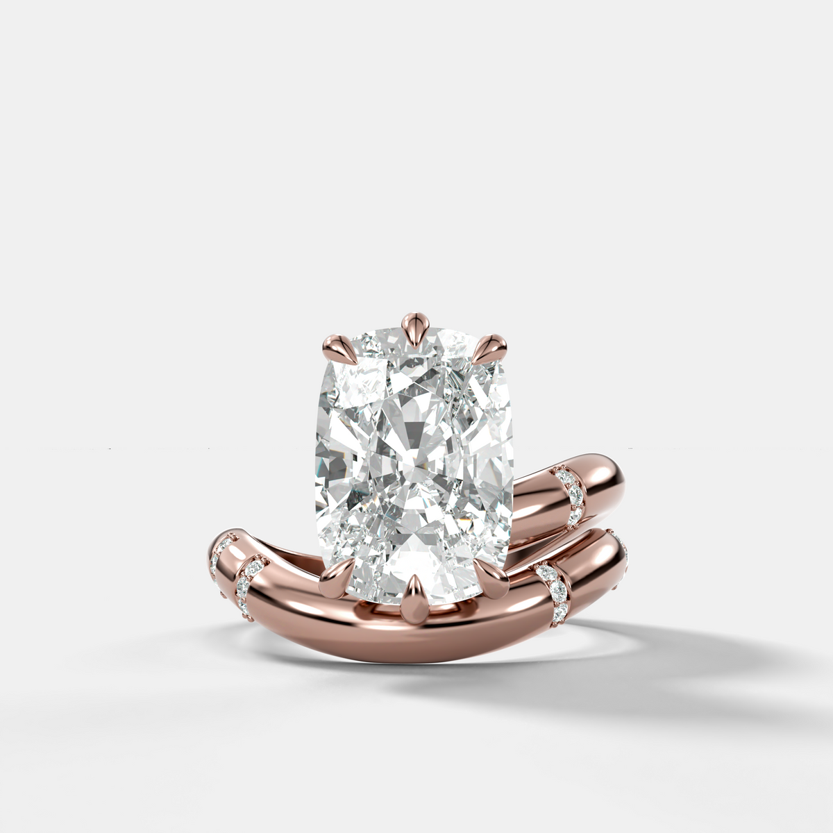 Elongated Cushion Cut Diamond Contoured Pavé Wrap Engagement Ring