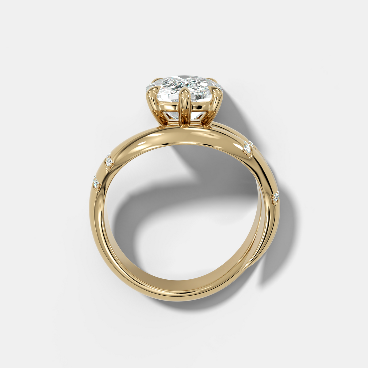Elongated Cushion Cut Diamond Contoured Pavé Wrap Engagement Ring