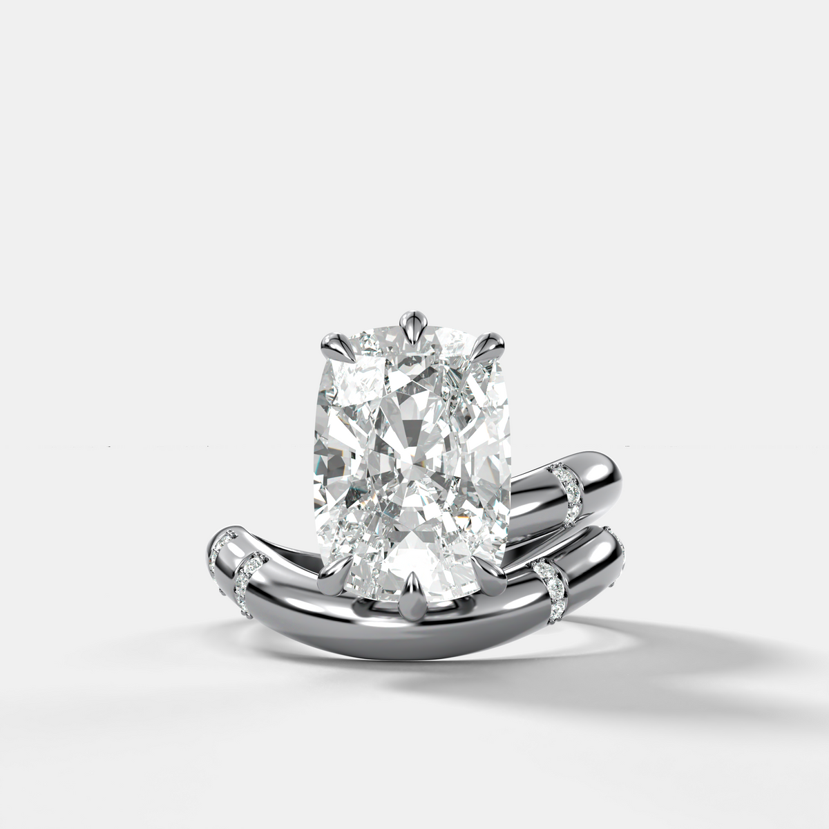 Elongated Cushion Cut Diamond Contoured Pavé Wrap Engagement Ring