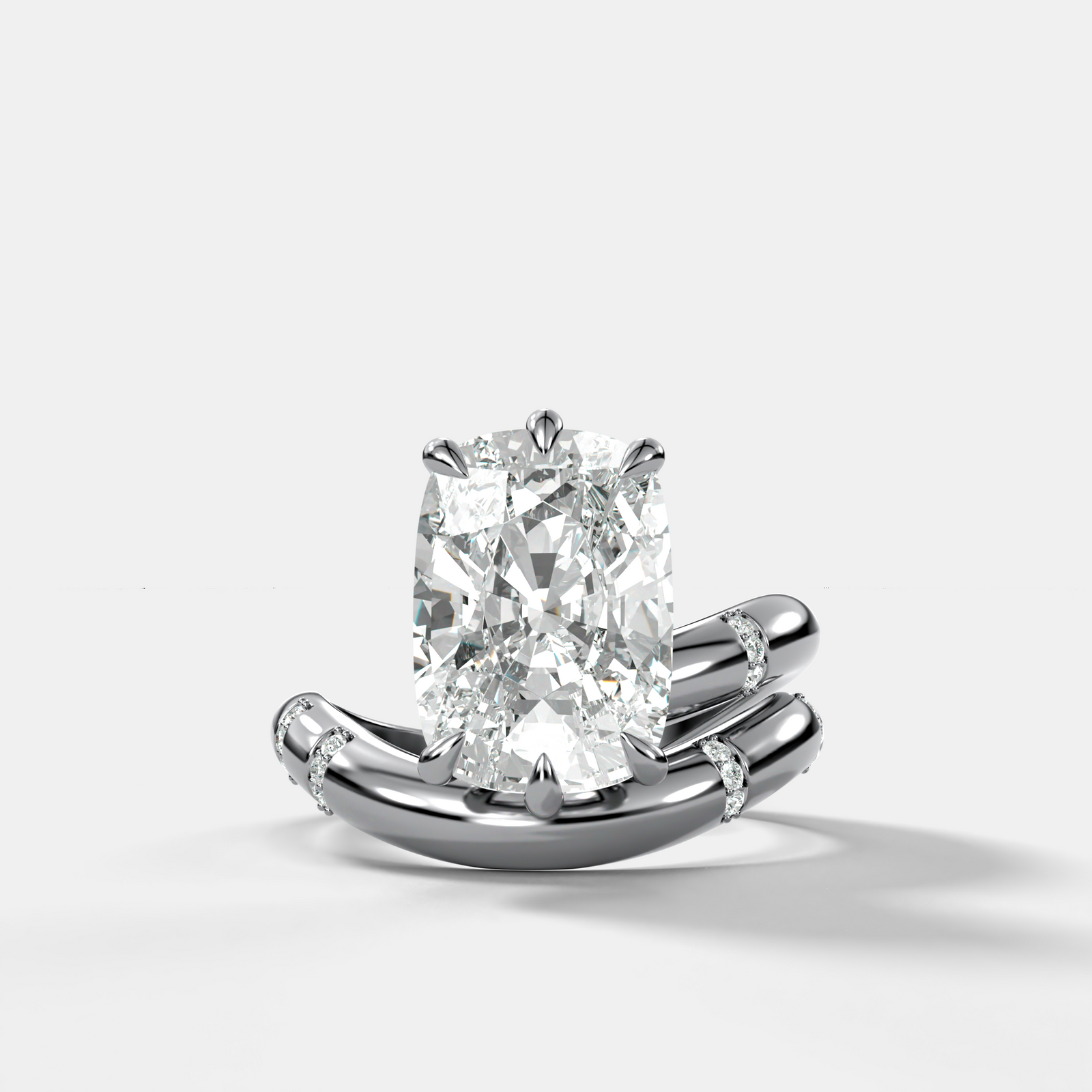 Elongated Cushion Cut Diamond Contoured Pavé Wrap Engagement Ring