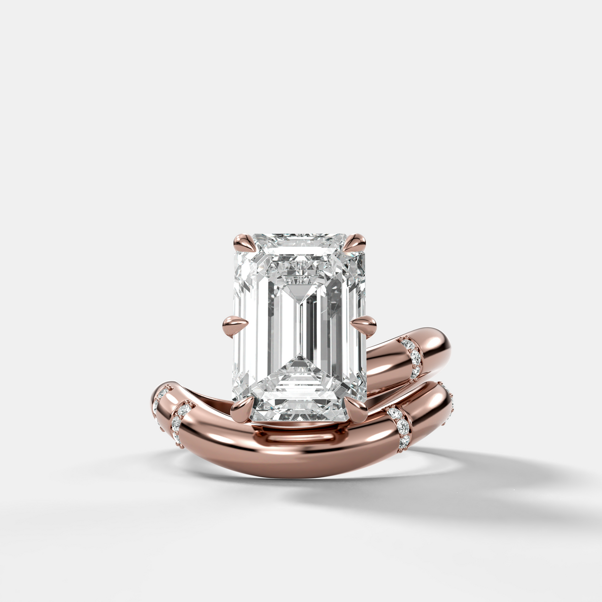 Emerald Cut Diamond Contoured Pavé Wrap Engagement Ring