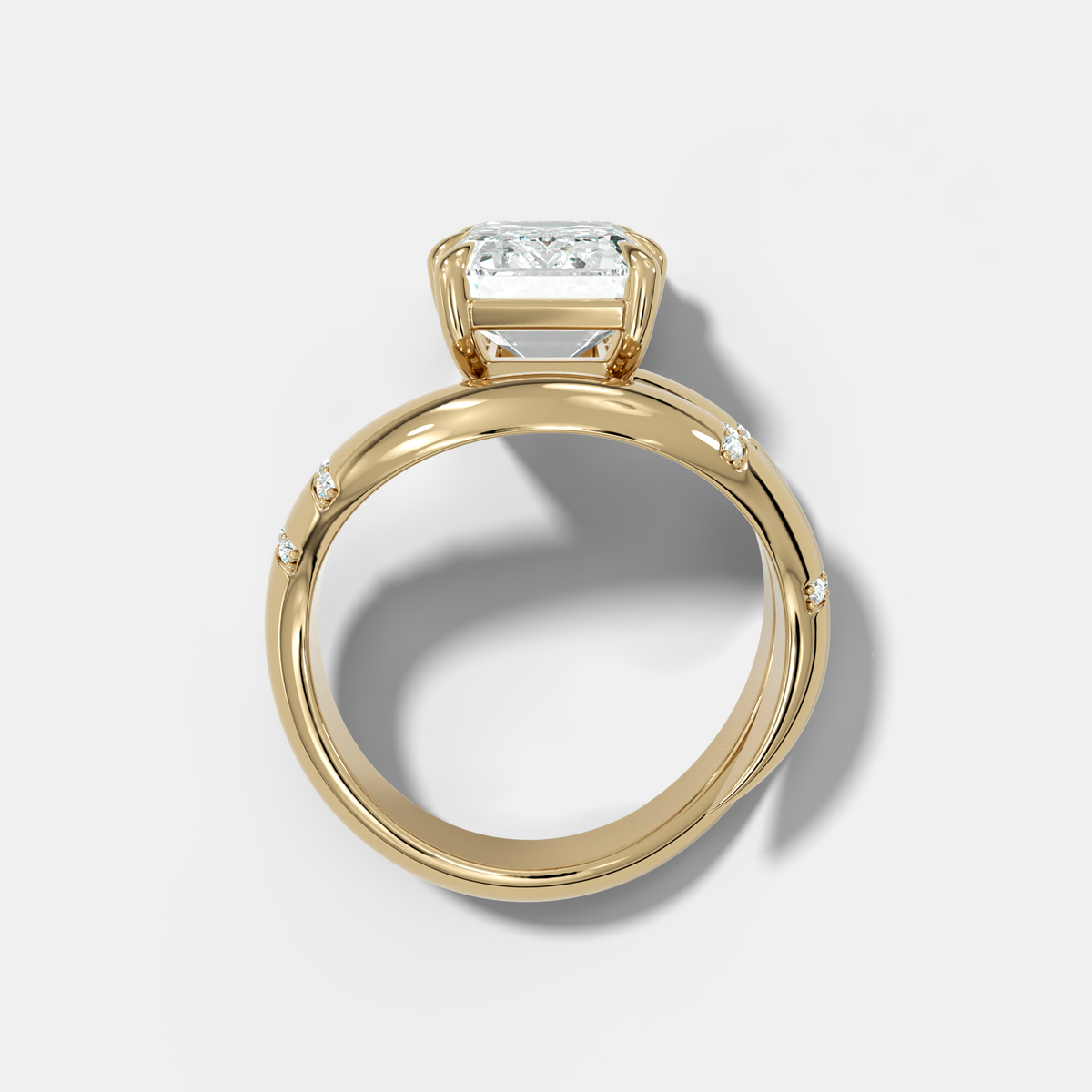 Emerald Cut Diamond Contoured Pavé Wrap Engagement Ring