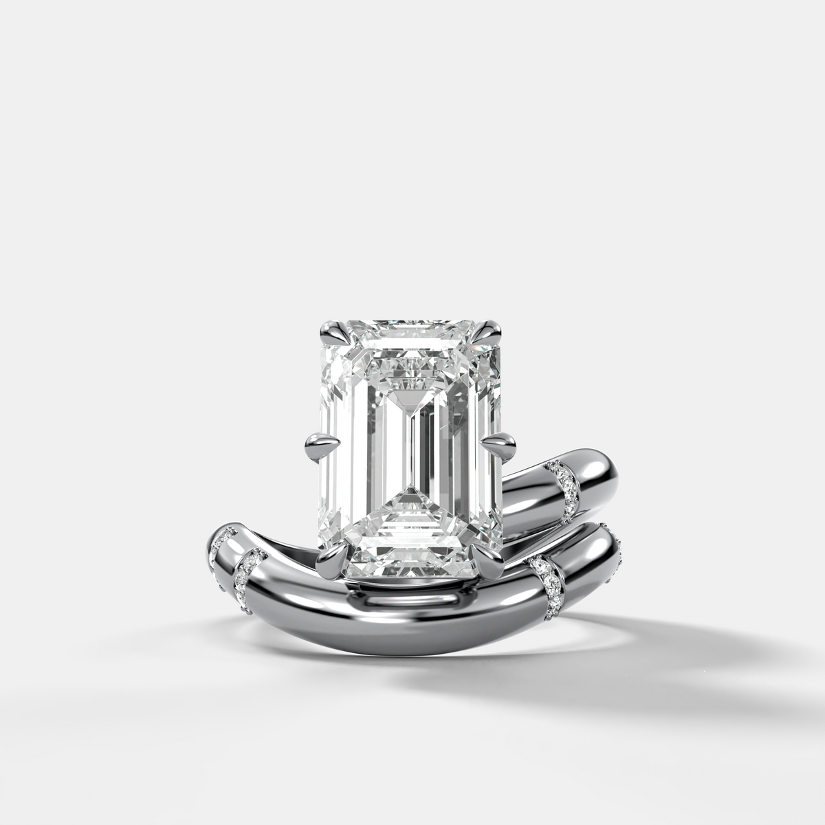 Emerald Cut Diamond Contoured Pavé Wrap Engagement Ring
