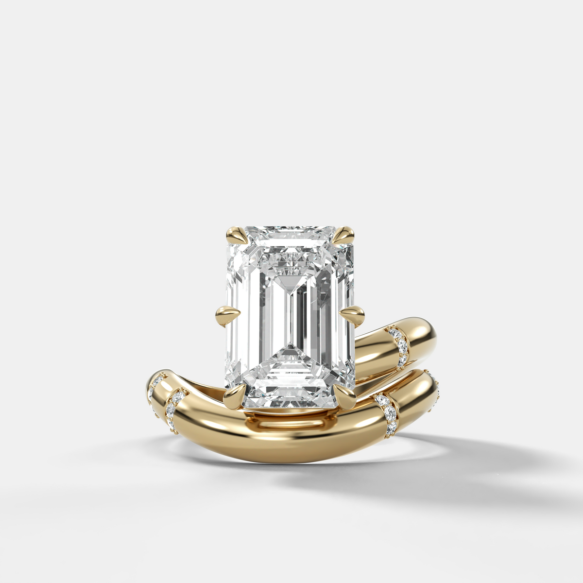 Emerald Cut Diamond Contoured Pavé Wrap Engagement Ring