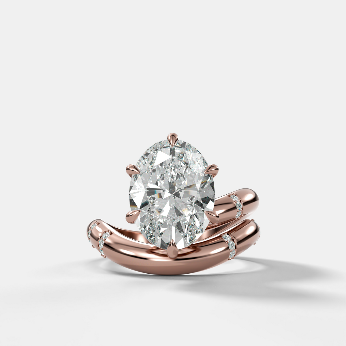 Oval Cut Diamond Contoured Pavé Wrap Engagement Ring