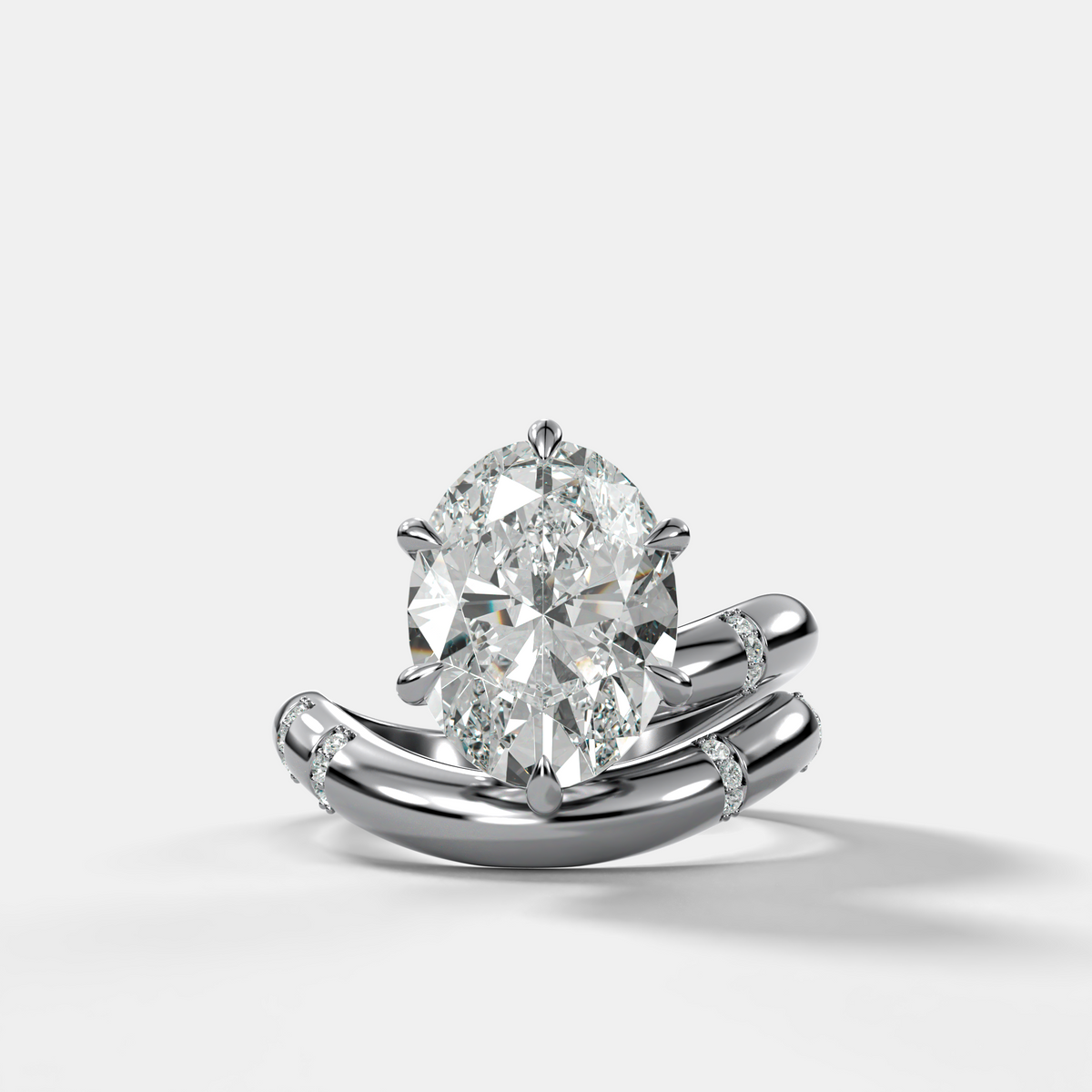 Oval Cut Diamond Contoured Pavé Wrap Engagement Ring