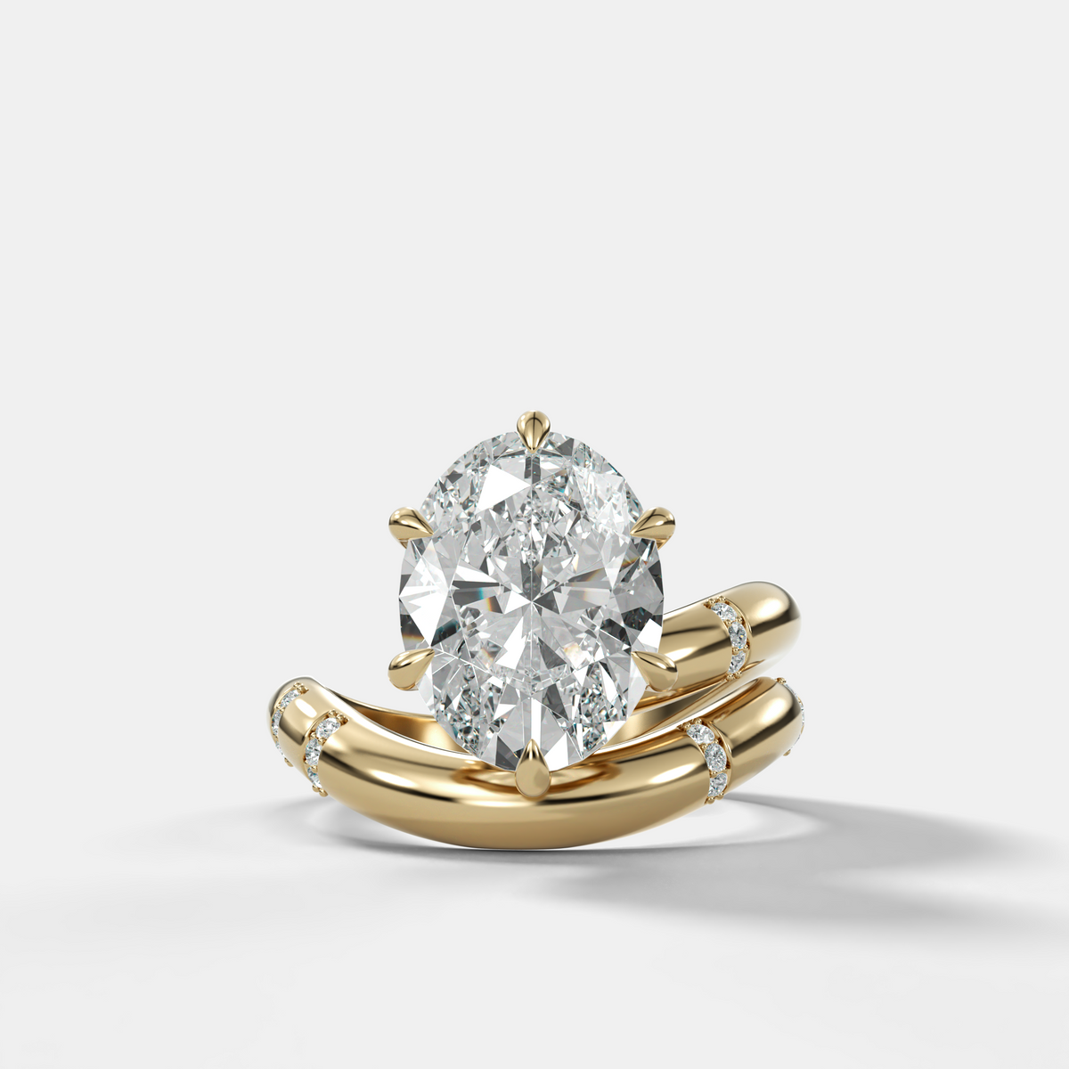 Oval Cut Diamond Contoured Pavé Wrap Engagement Ring