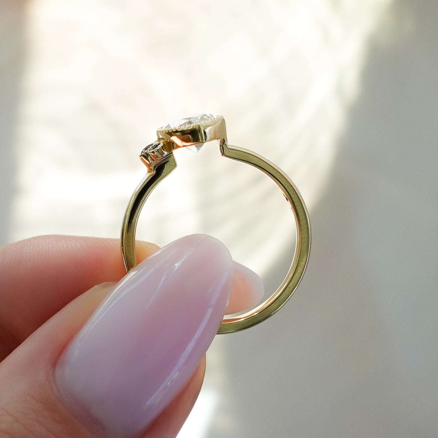 Blue Cluster Engagement Ring With Marquise Cut by Good Stone in Yellow Gold