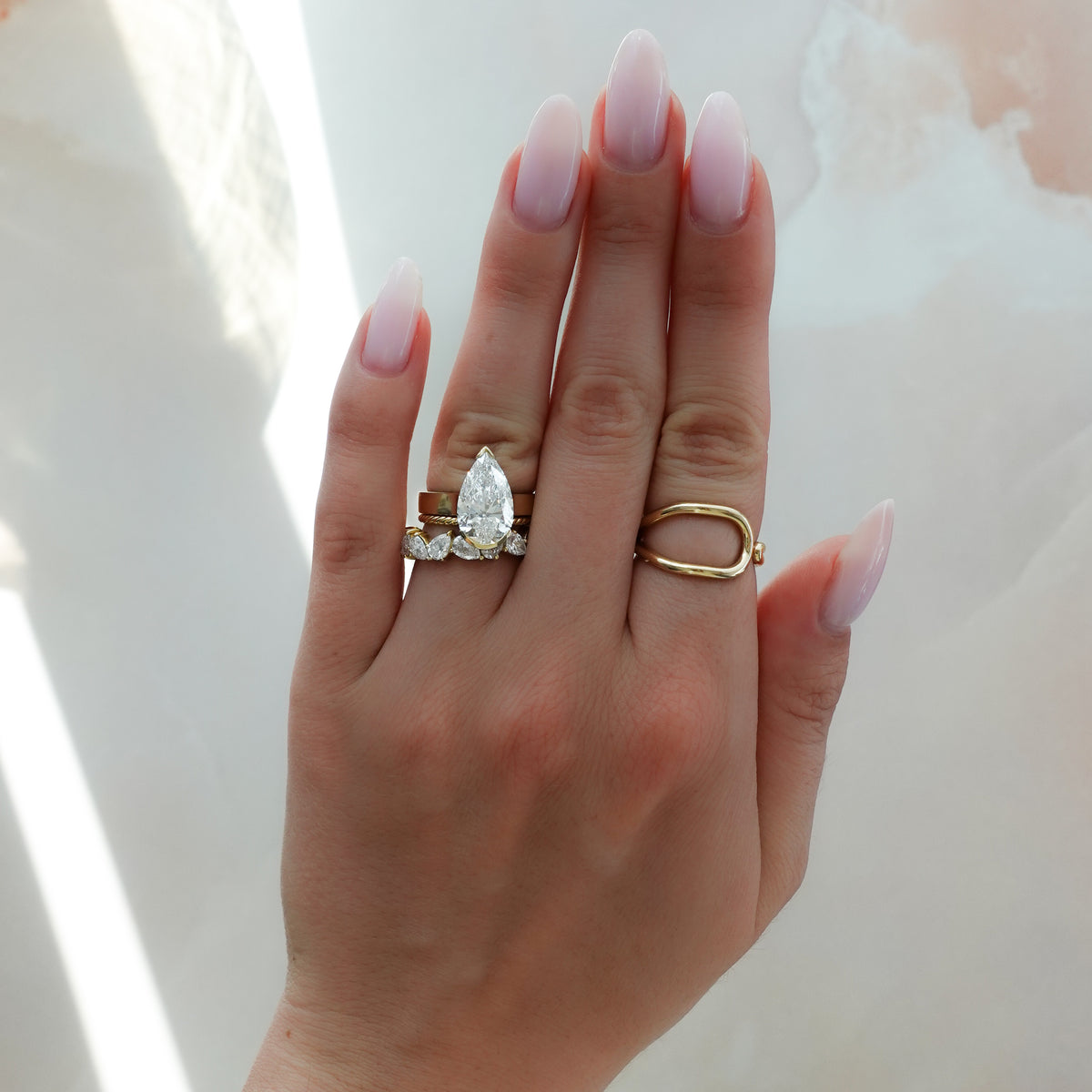 Finest Half Bezel Solitaire Engagement Ring With Pear Cut Diamond