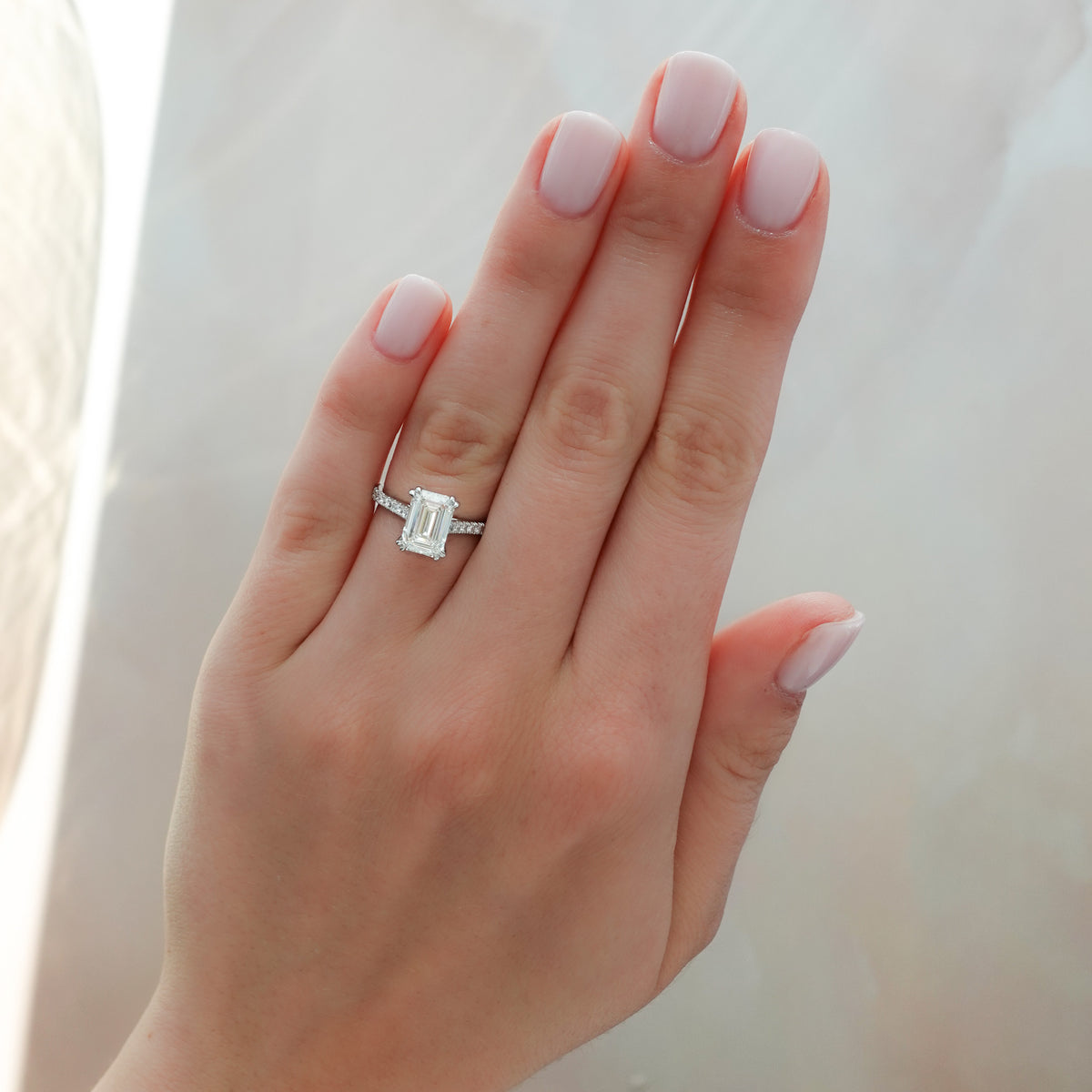 Signature Pavé Engagement Ring with Emerald Cut Diamond, Yellow Gold / 18K / Natural