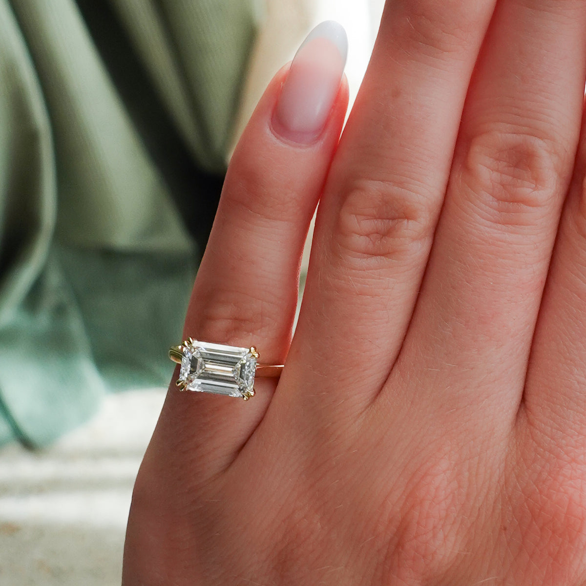 Signature Cathedral Solitaire Engagement Ring With 3.11ct Lab Grown Emerald Cut Diamond