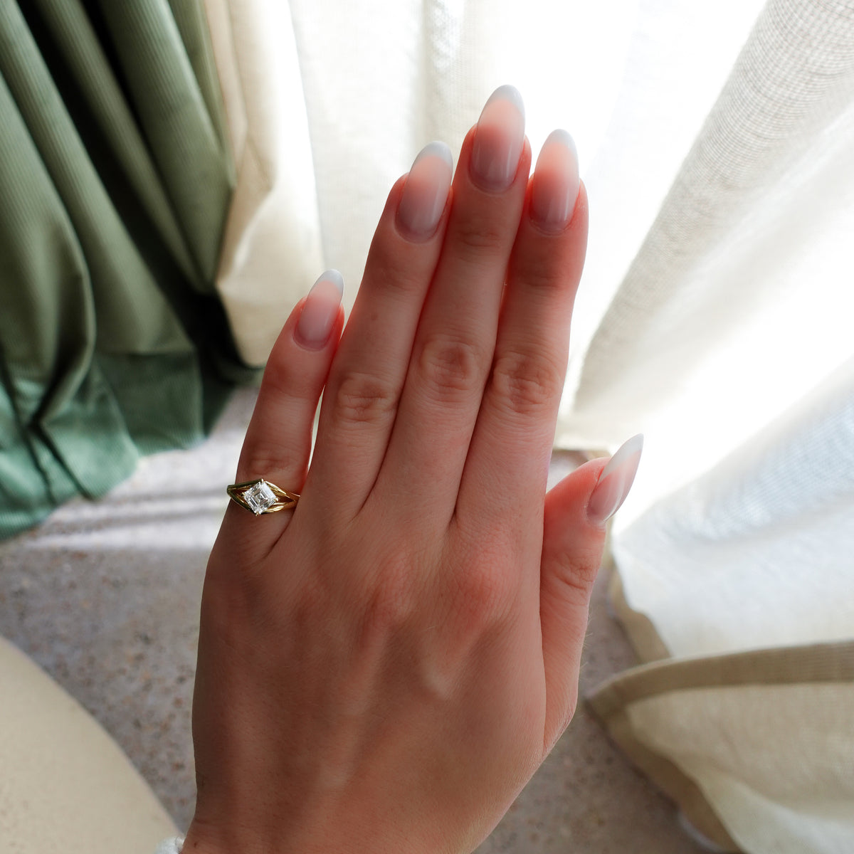 Split Shank Solitaire Engagement Ring with Tilted Lab Grown 1.04ct Asscher Cut Diamond