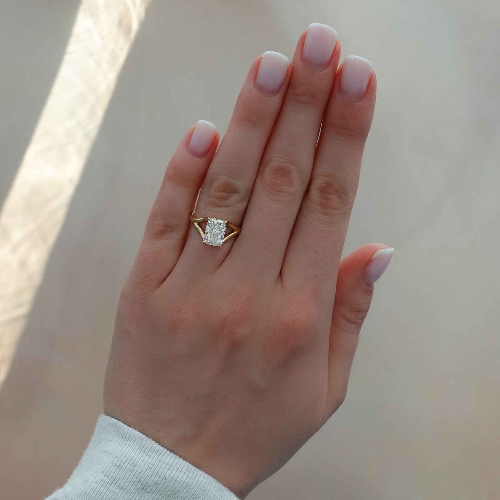 Split Shank Solitare with Radiant Cut Engagement Good Stone Inc Yellow Gold 14k 