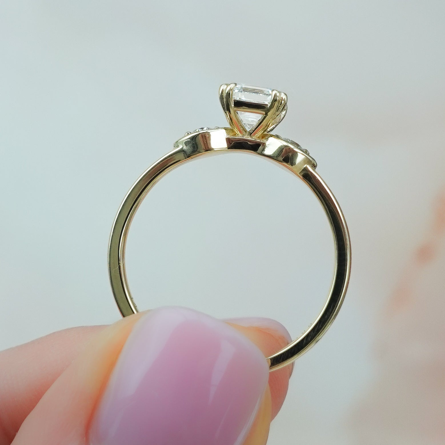 Vintage Ridge Shank Diamond Engagement Ring With Asscher Cut by Good Stone in Yellow Gold