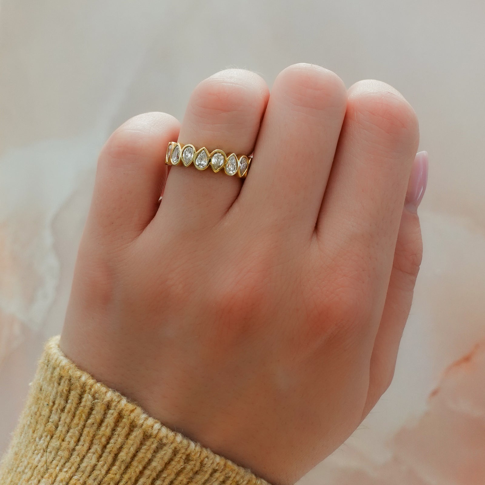 Midi Bezel Set Eternity Band With Alternating Pear Cuts in Yellow Gold by Good Stone