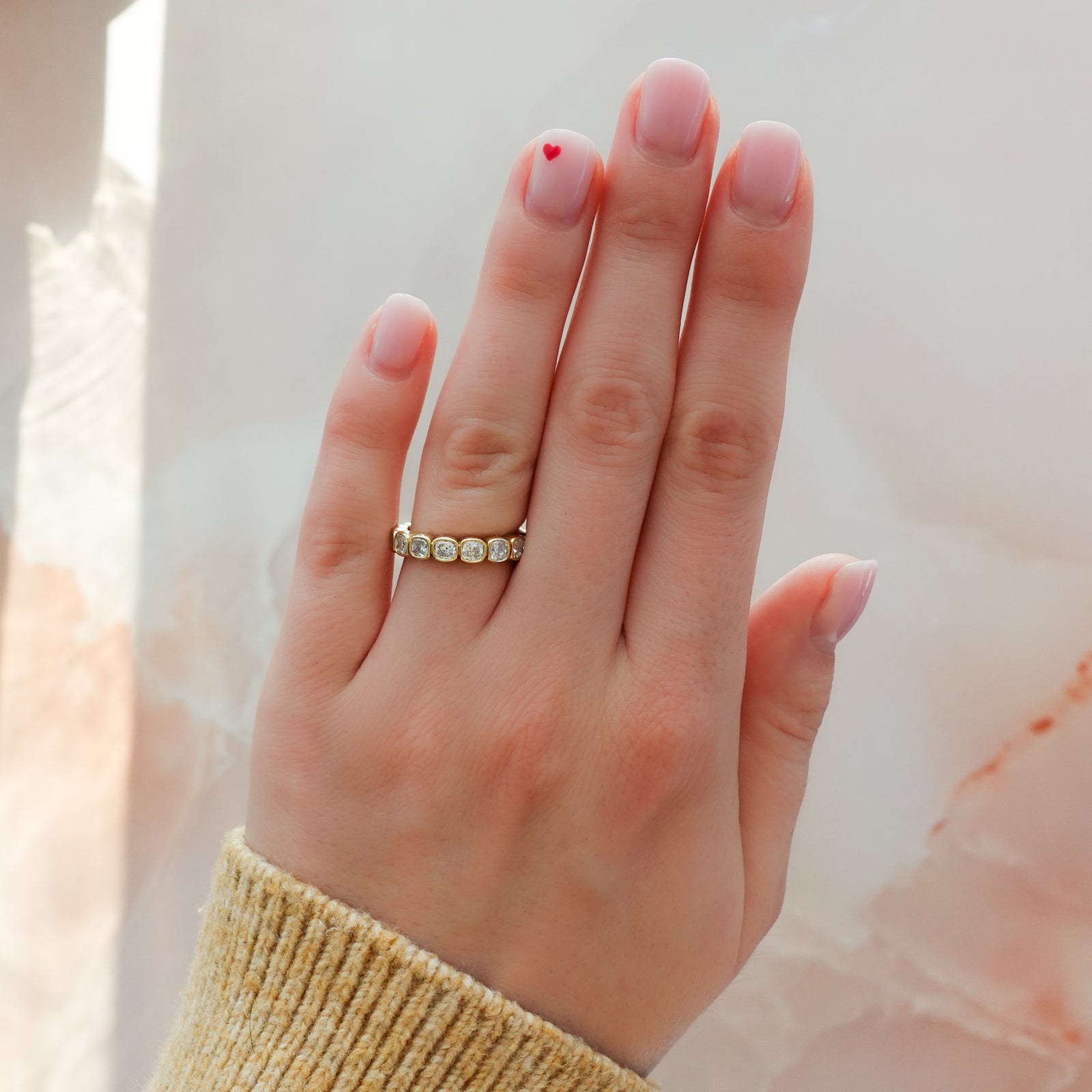 Midi Bezel Set Halfway Wedding Band With Cushion Cuts Band Good Stone Inc Yellow Gold 14k Natural