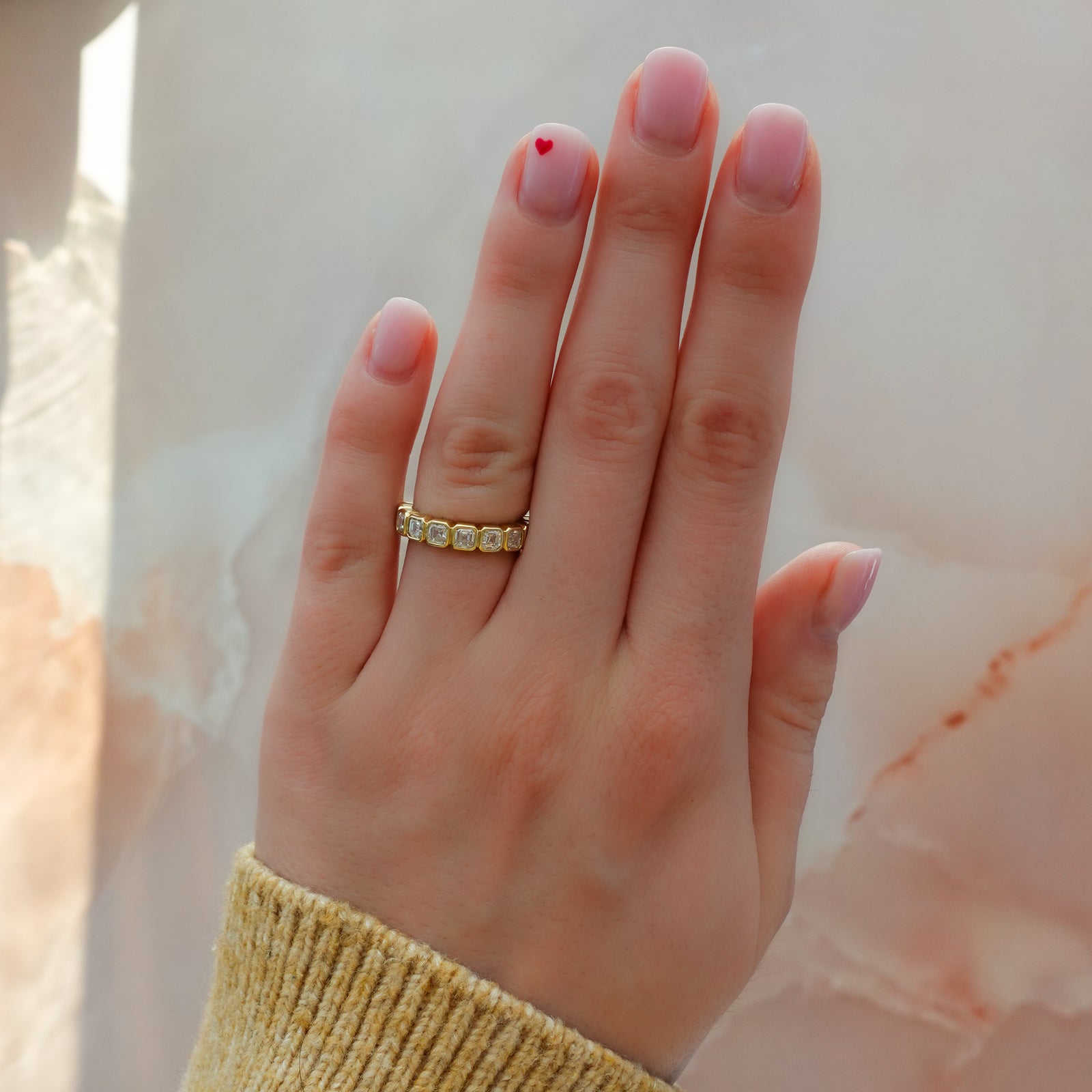 Baby Bezel Set Eternity Band With Asscher Cuts in Yellow Gold by Good Stone