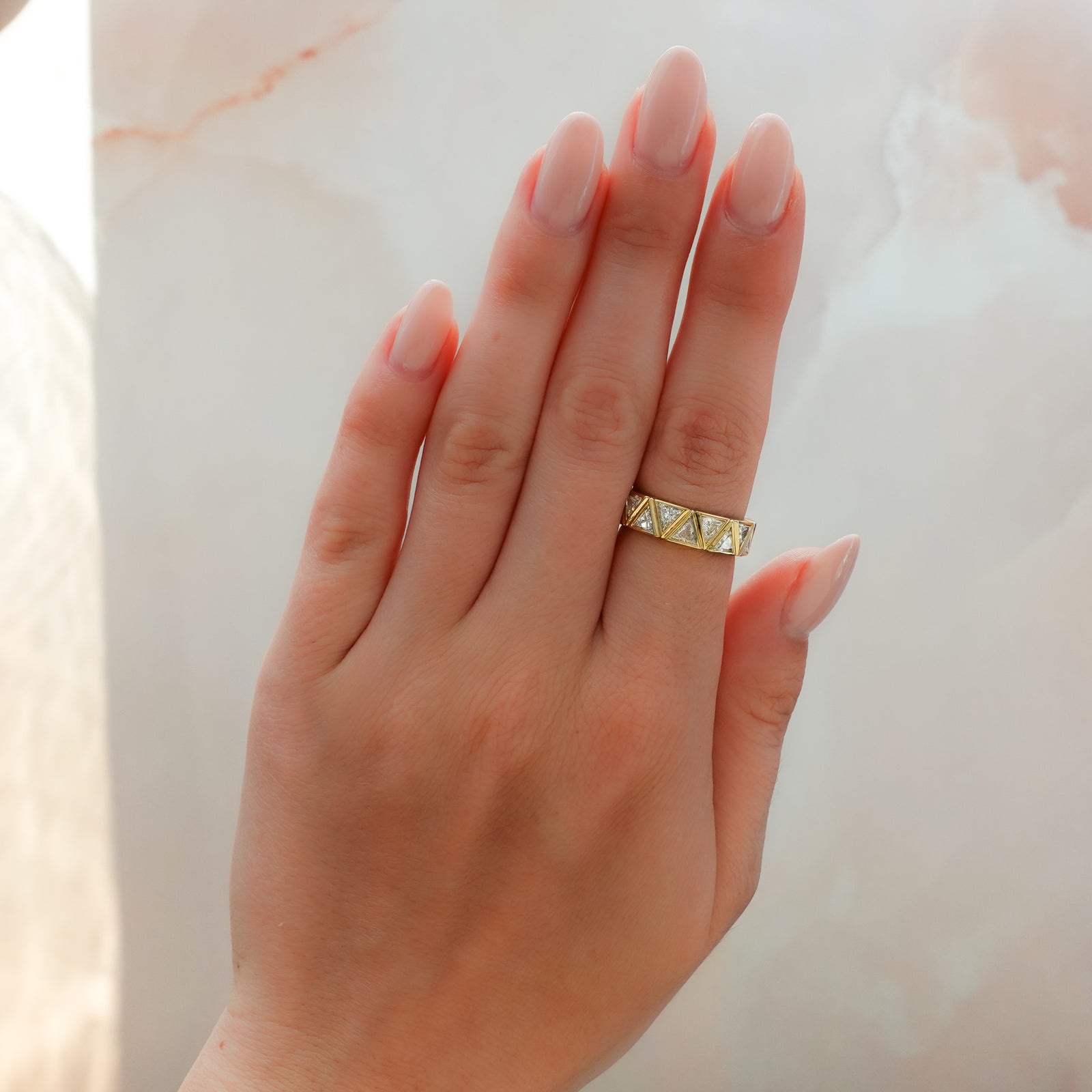 Midi Bezel Set Eternity Band With Trilliant Cuts in Yellow Gold by Good Stone