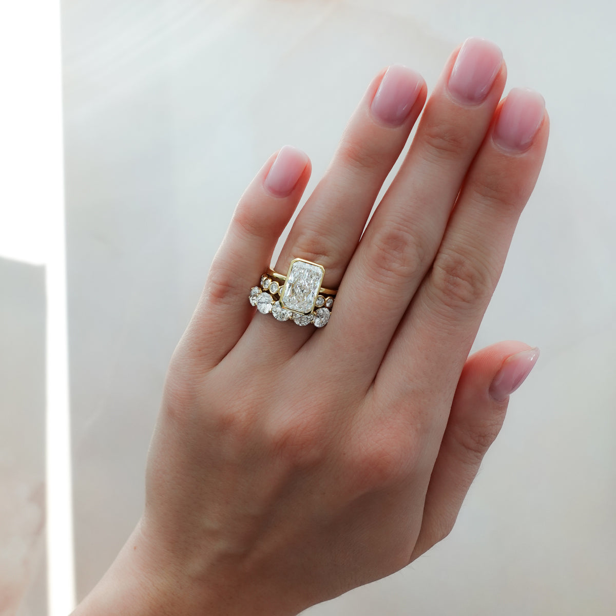 Penumbra Bezel Set Engagement Ring With Elongated Radiant Cut