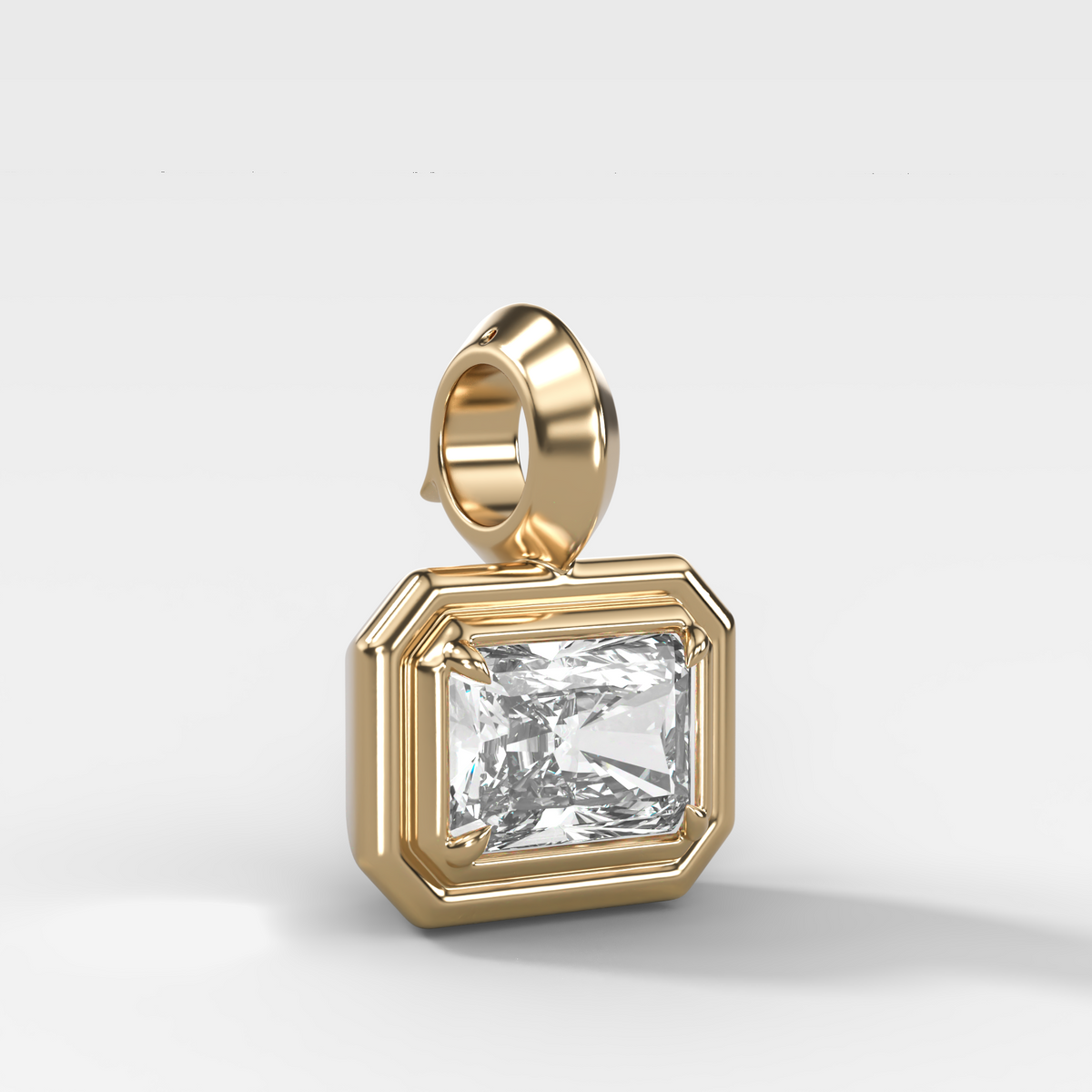 Double Bezel East West Elongated Radiant Attachable Diamond Pendant