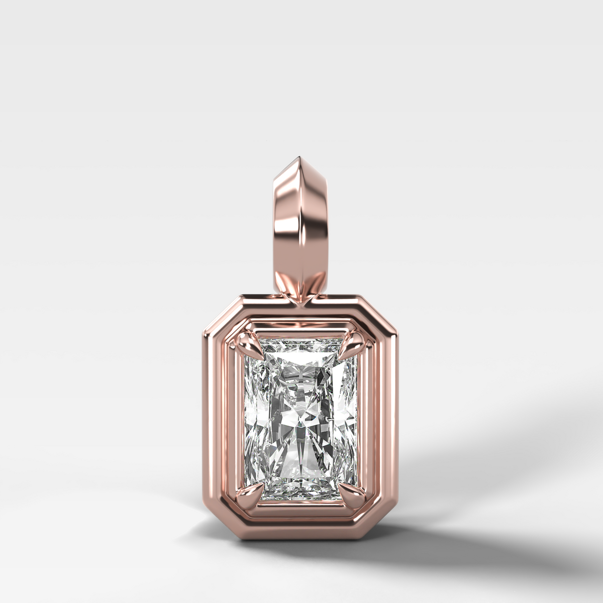 Double Bezel Elongated Radiant Attachable Diamond Pendant