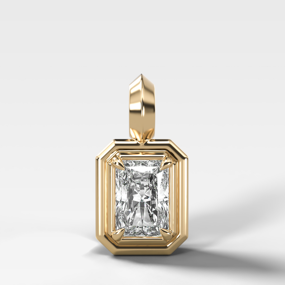 Double Bezel Elongated Radiant Attachable Diamond Pendant