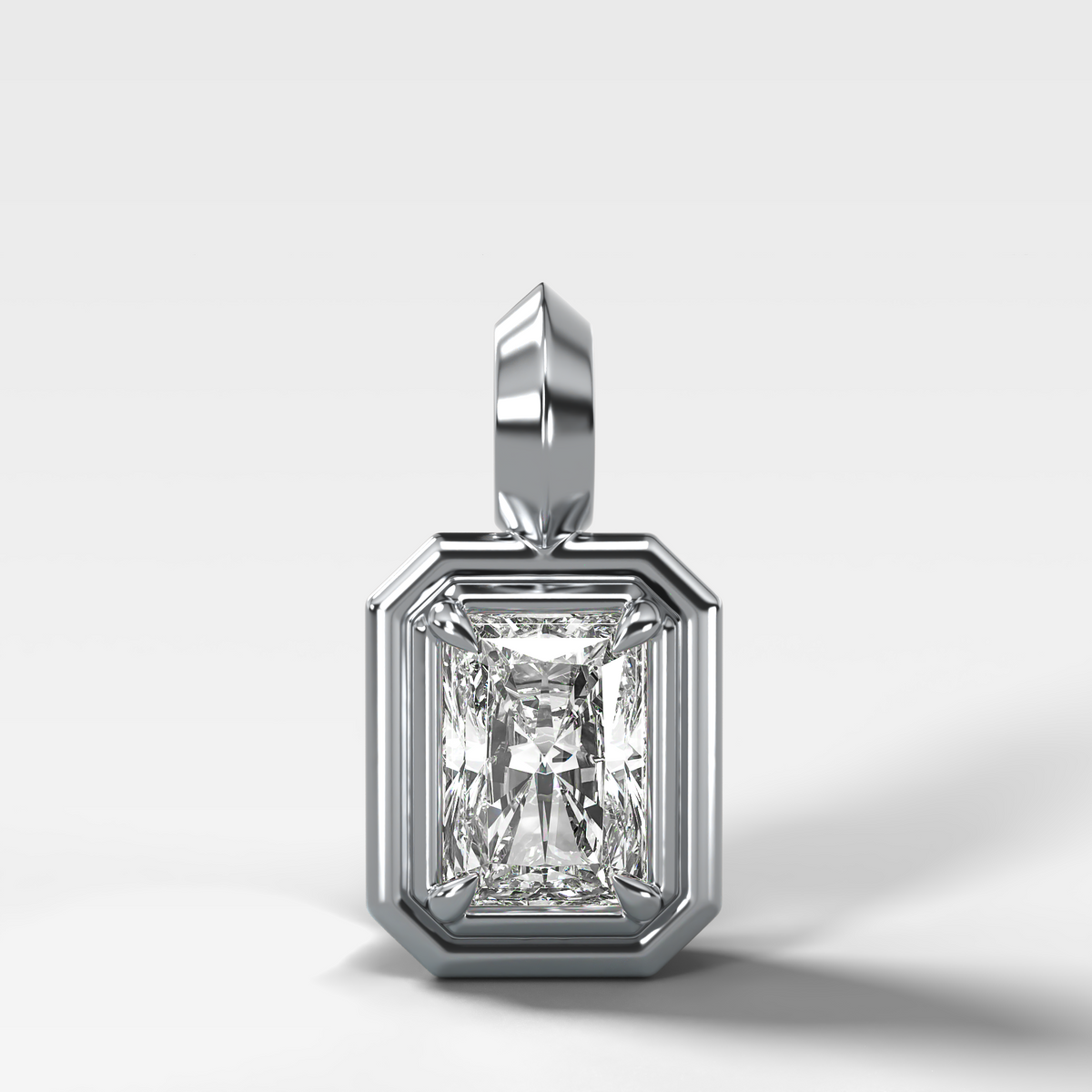 Double Bezel Elongated Radiant Attachable Diamond Pendant