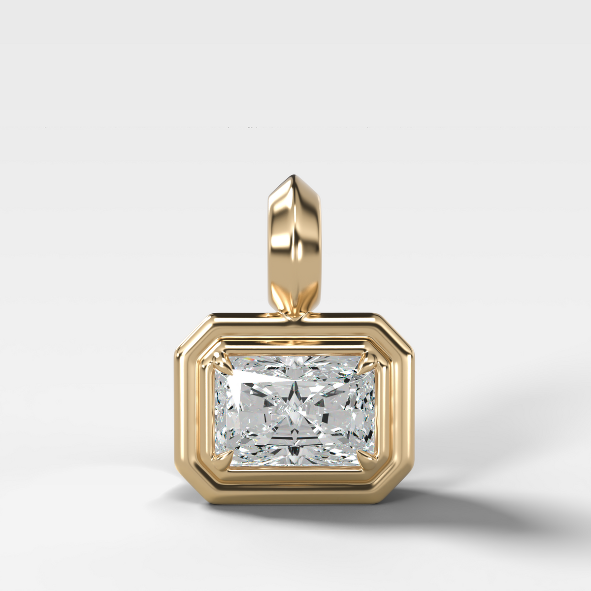 Double Bezel East West Elongated Radiant Attachable Diamond Pendant