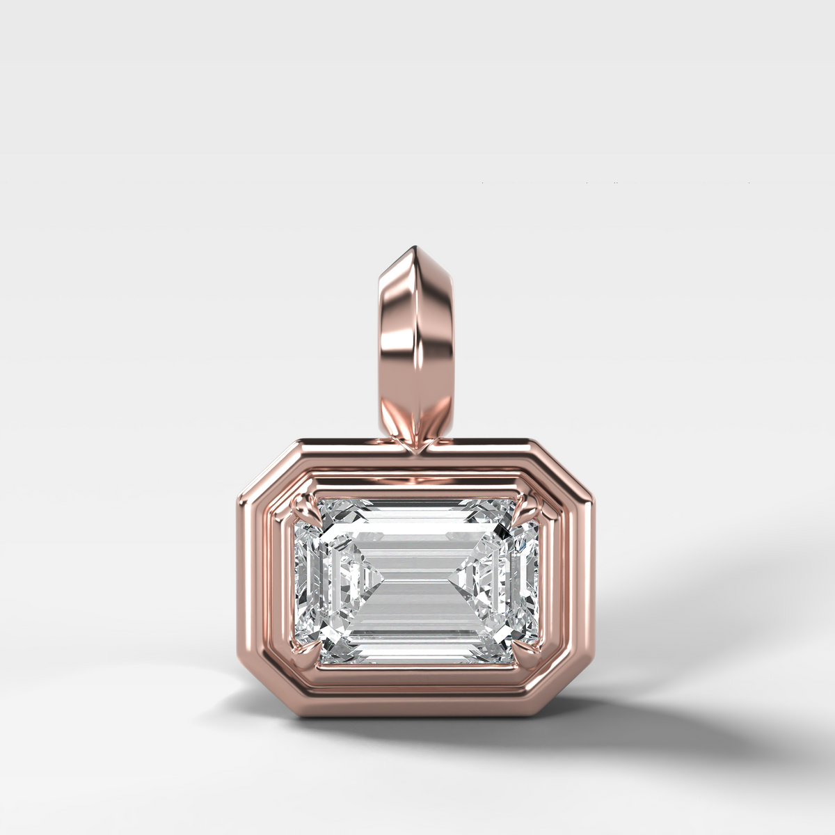 Double Bezel East West Elongated Radiant Attachable Diamond Pendant