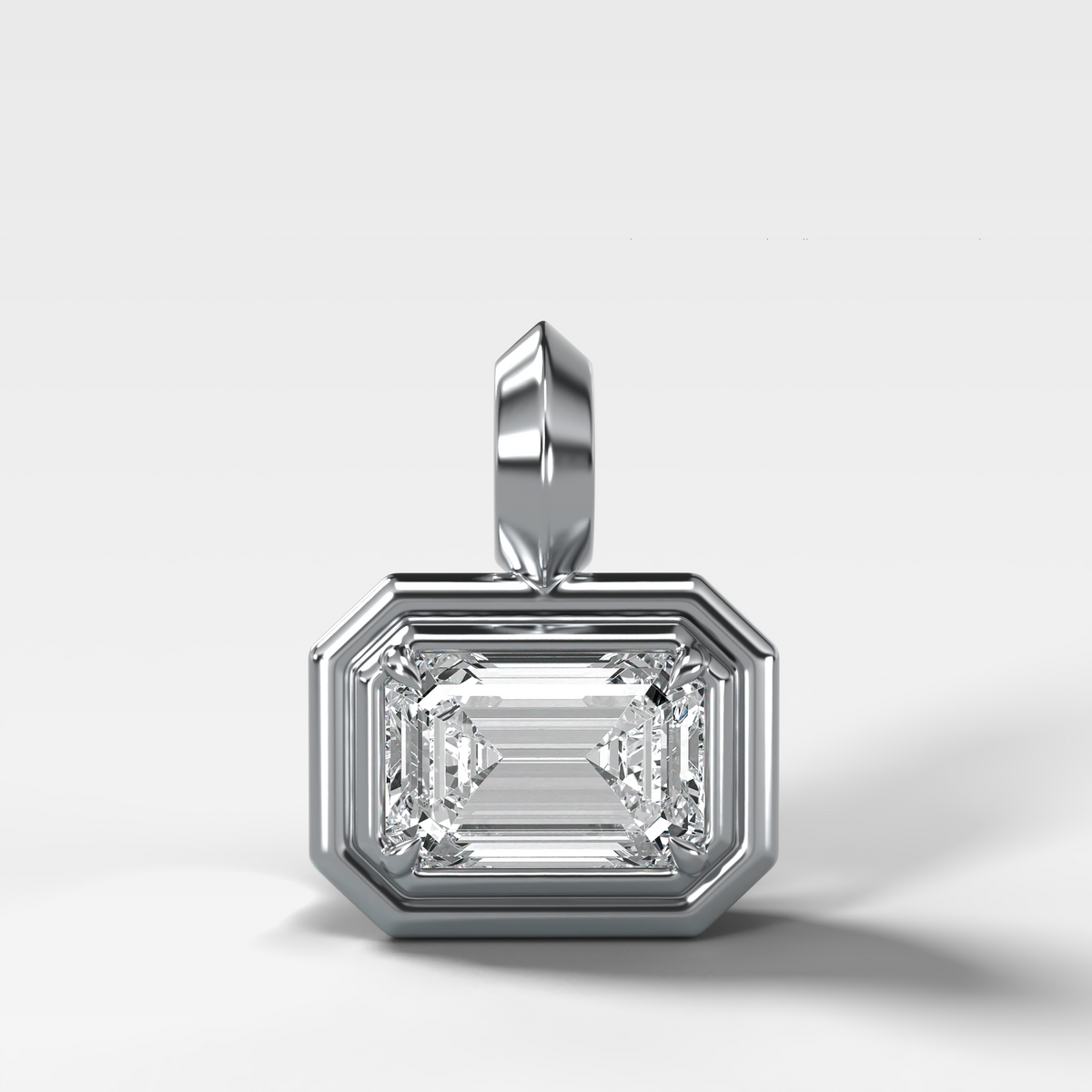 Double Bezel East West Emerald Attachable Diamond Pendant