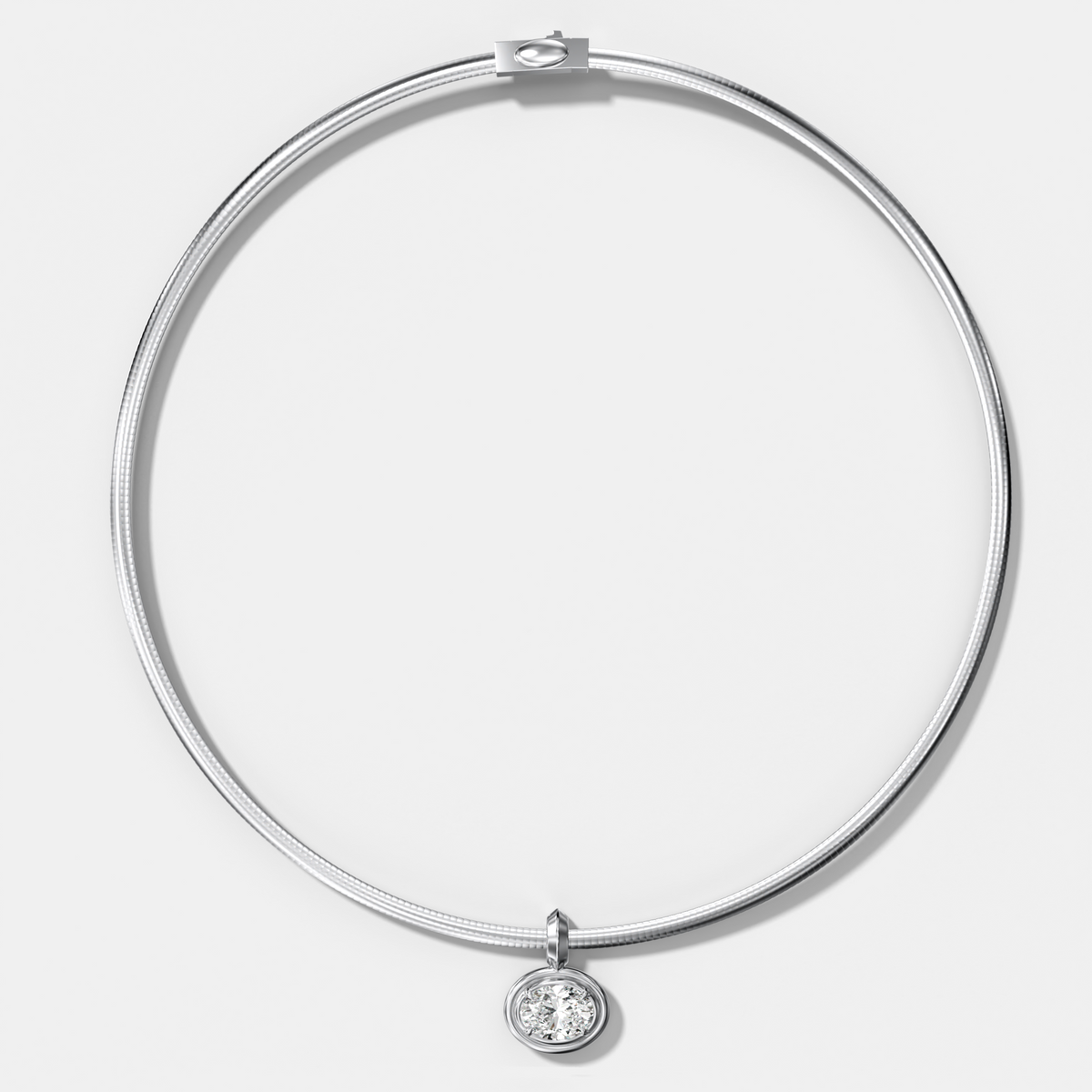 Double Bezel East West Oval Attachable Diamond Pendant With Reversible Omega Chain (3mm)