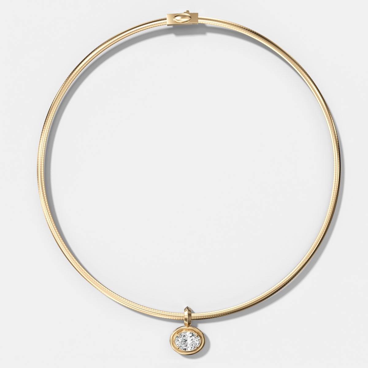 Double Bezel East West Oval Attachable Diamond Pendant With Reversible Omega Chain (3mm)