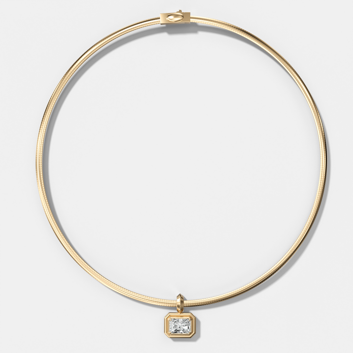 Double Bezel East West Elongated Radiant Attachable Diamond Pendant With Reversible Omega Chain (3mm)