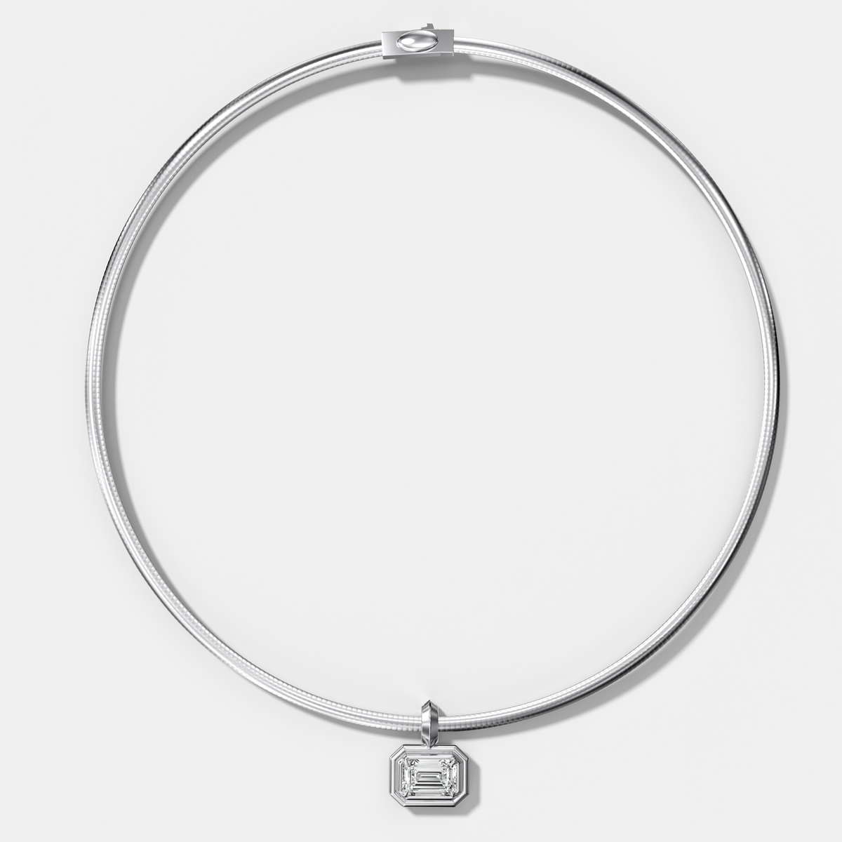 Double Bezel East West Emerald Attachable Diamond Pendant With Reversible Omega Chain (3mm)