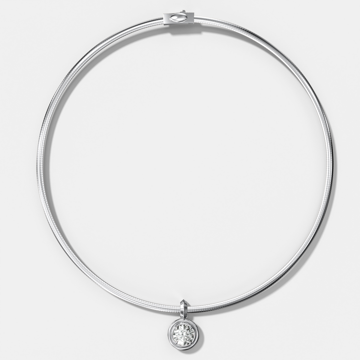 Double Bezel Round Attachable Diamond Pendant With Reversible Omega Chain (3mm)