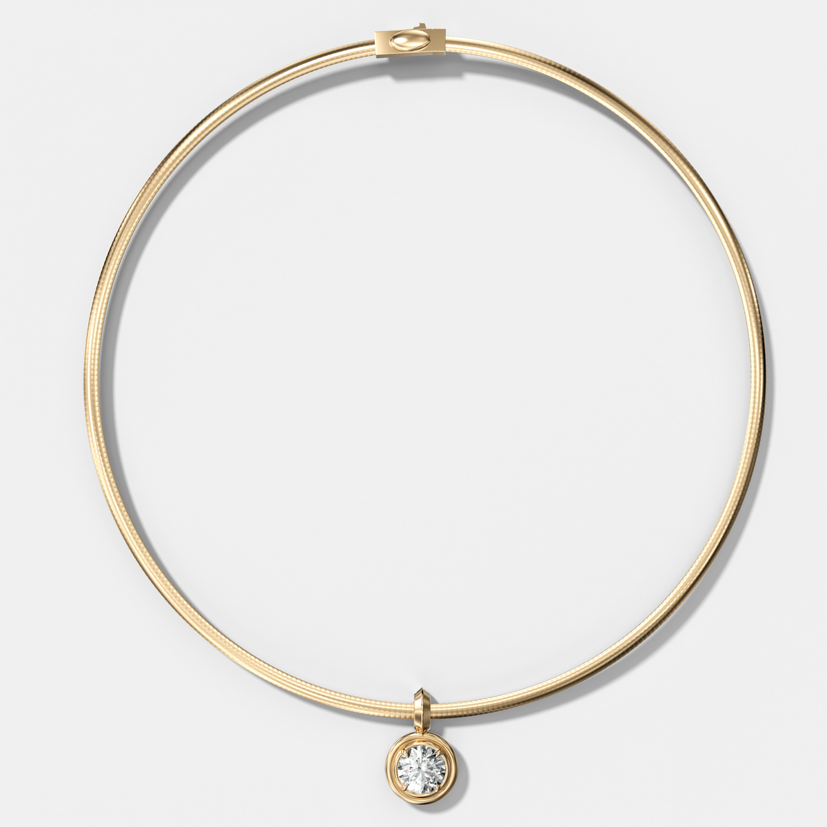 Double Bezel Round Attachable Diamond Pendant With Reversible Omega Chain (3mm)