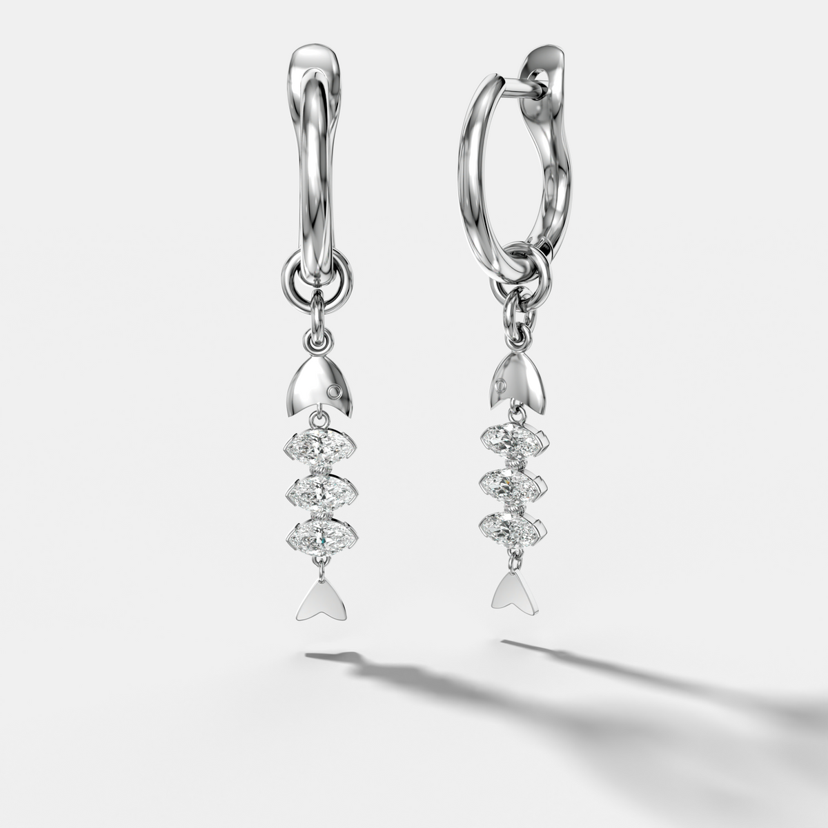 Pisces Earrings with Marquise Cut Diamonds