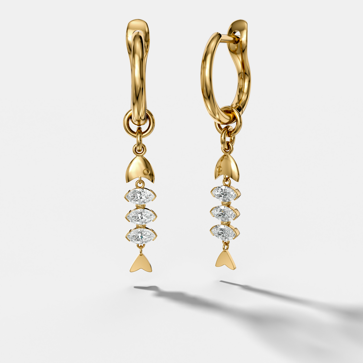 Pisces Earrings with Marquise Cut Diamonds