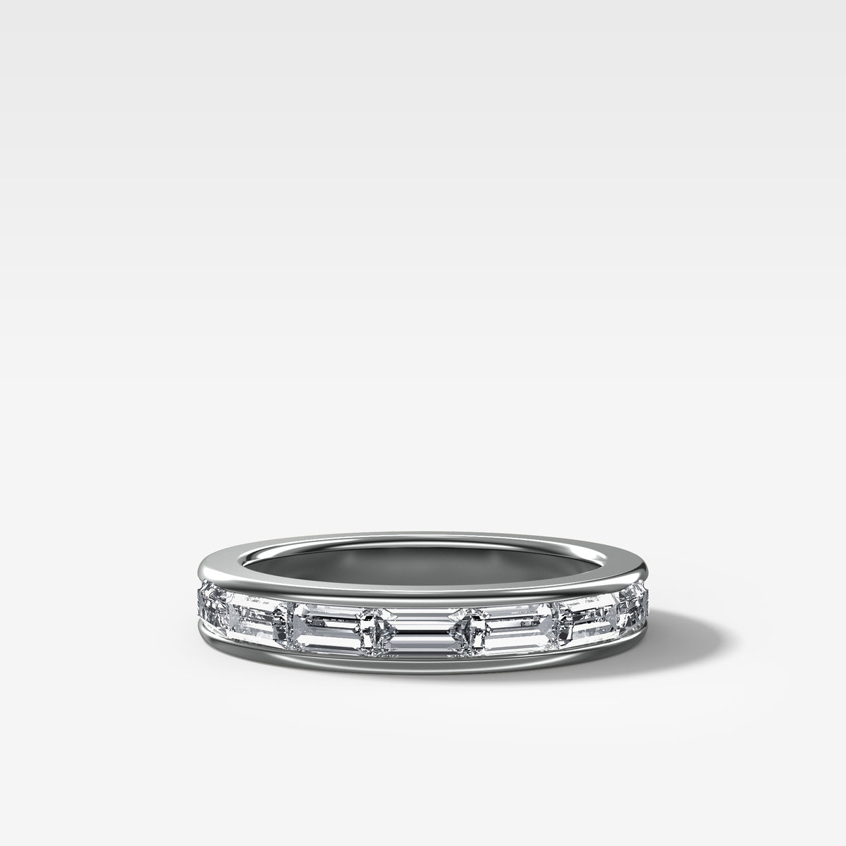 East West Channel Set Baguette Wedding Band