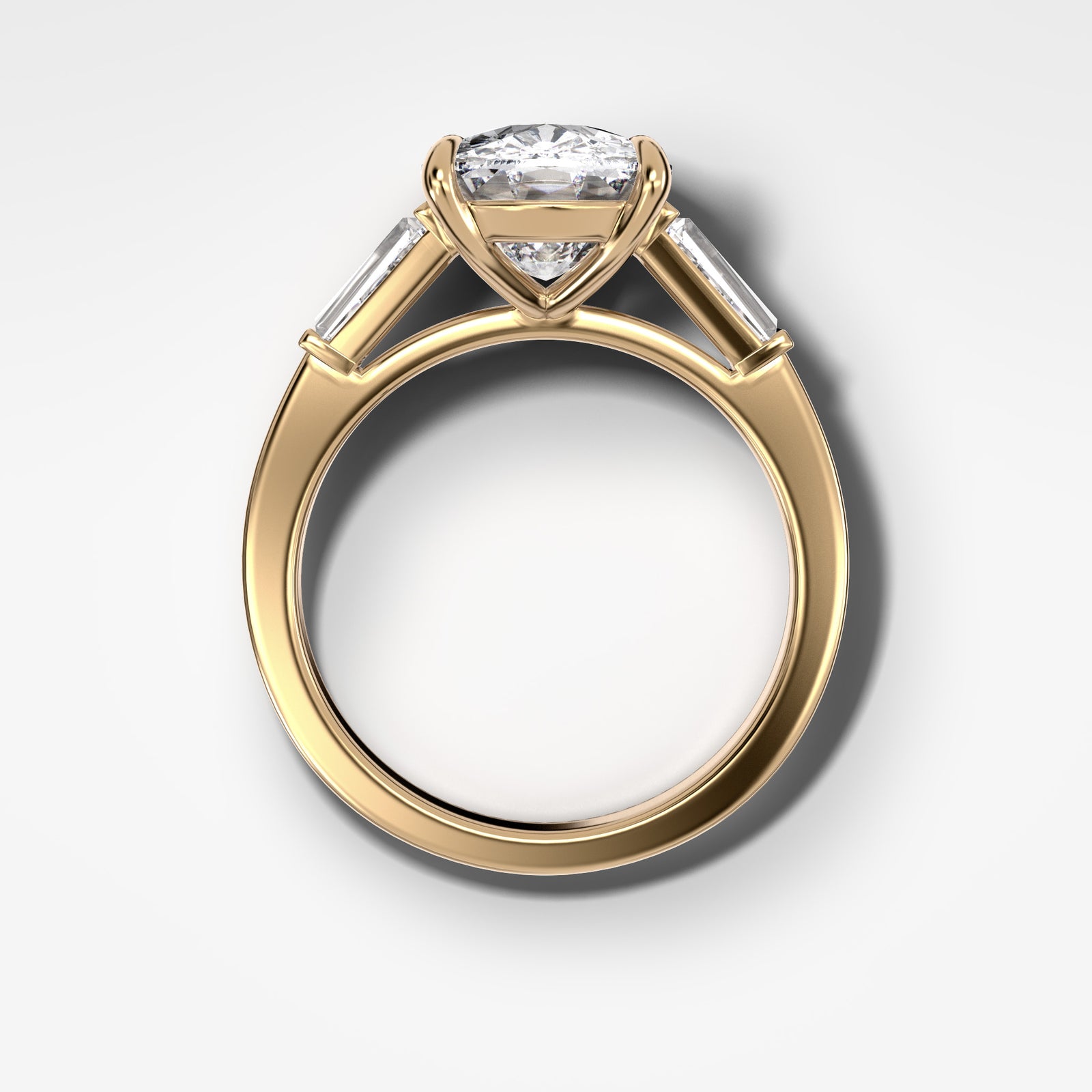 Translunar Tapered Baguette Engagement Ring With Elongated Cushion Cut by Good Stone in Yellow Gold