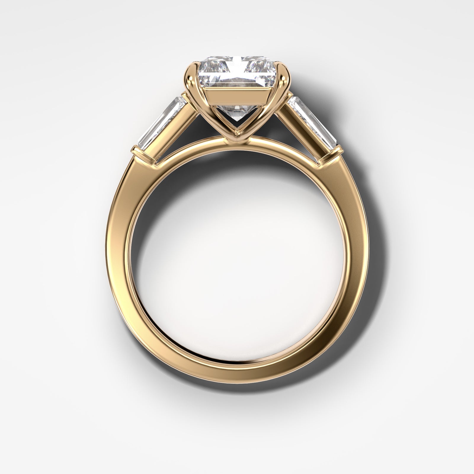 Translunar Tapered Baguette Engagement Ring With Radiant Cut by Good Stone in Yellow Gold