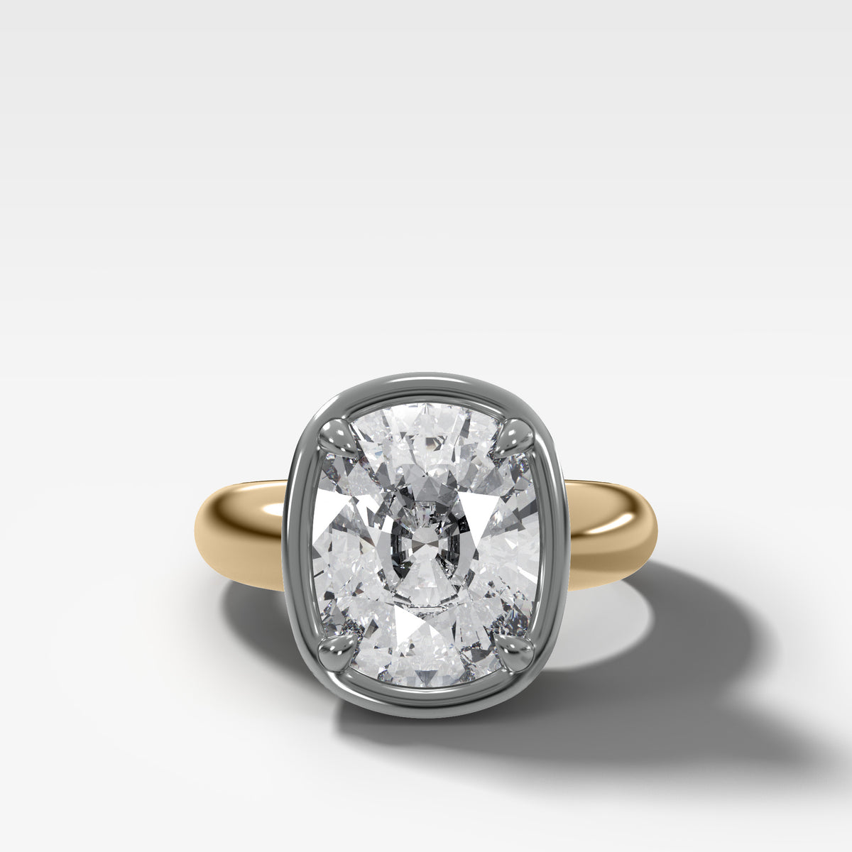 Mixed Metal Club Ring Solitaire Engagement Ring With an Elongated Cushion Cut Diamond
