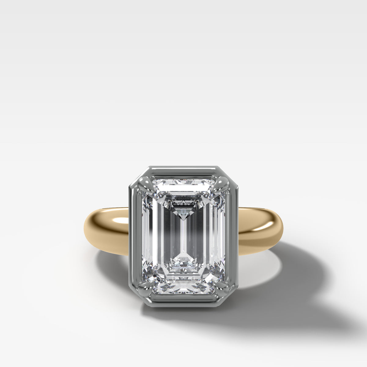 Mixed Metal Club Ring Solitaire Engagement Ring With an Emerald Cut Diamond