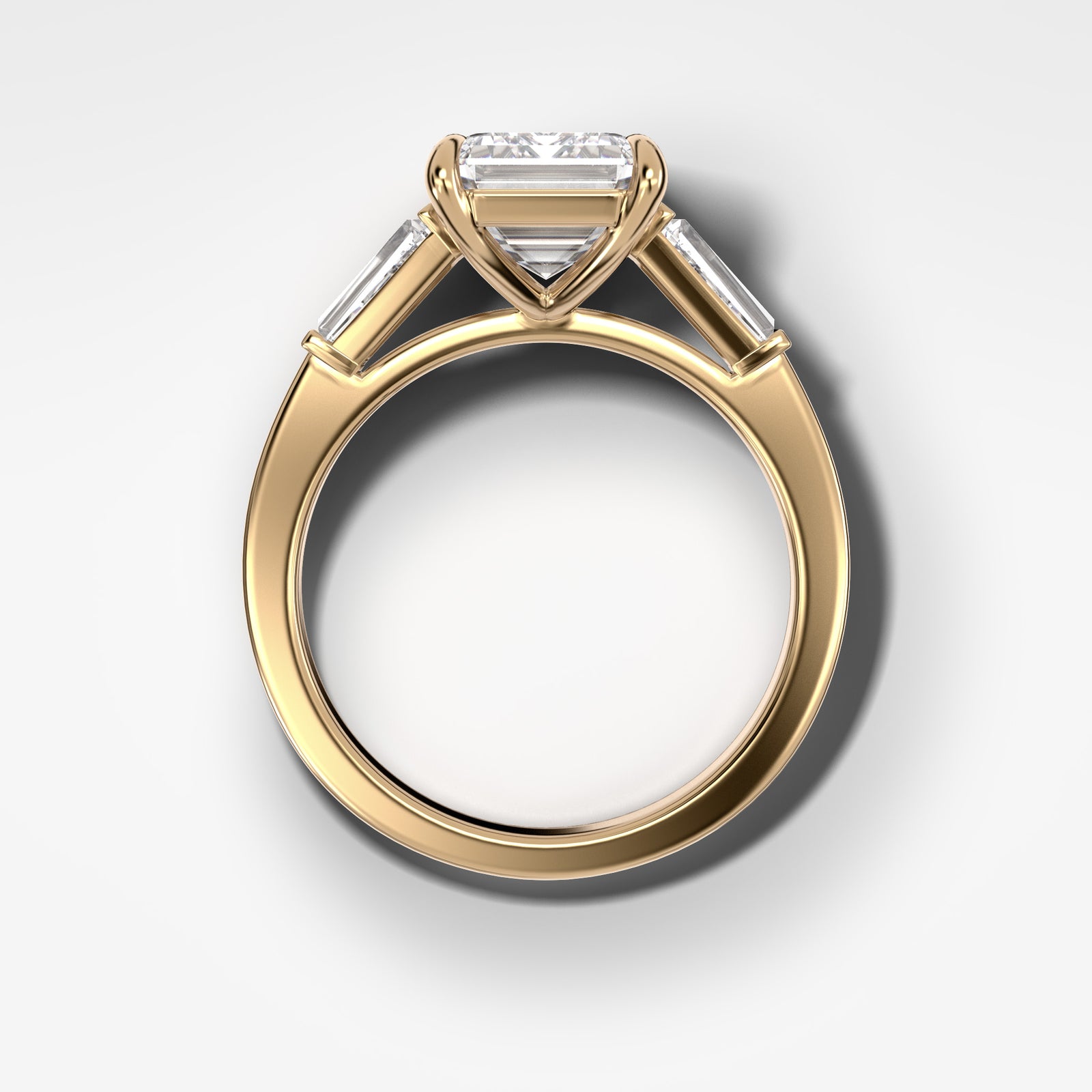 Translunar Tapered Baguette Engagement Ring With Emerald Cut by Good Stone in Yellow Gold